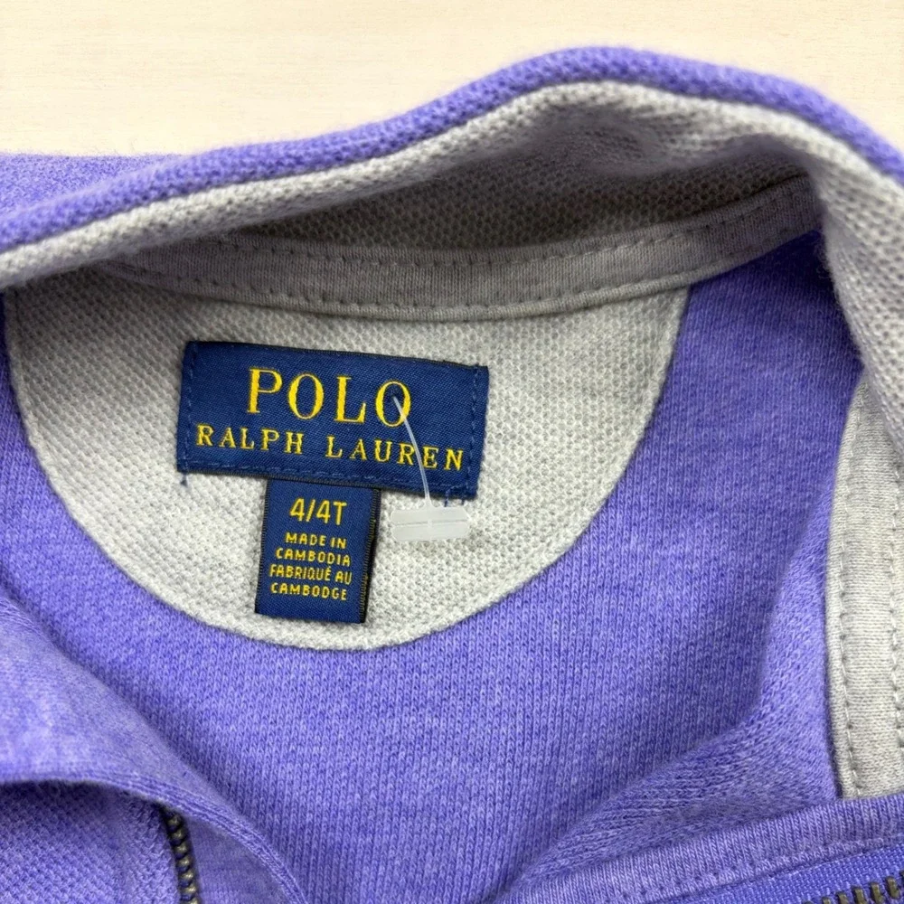 Polo Ralph Lauren Boys Purple Quarter Zip Pullover Sweater Size 4T Pique Knit